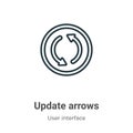 Update arrows outline vector icon. Thin line black update arrows icon, flat vector simple element illustration from editable user Royalty Free Stock Photo