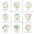 Update New Apps Share Save Play Communicate Purchase Organize, Cell Smart Phone Icon Set