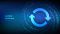 Update Software. Synchronization icon. Upgrade computer program version concept. Binary code Data Flow. Virtual tunnel warp made