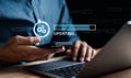 Update software system in computer. Man using smartphone upgrade program, Business technology internet loading virtual bar with
