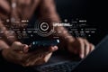 Update software system in computer. Man using smartphone upgrade program, Business technology internet loading virtual bar with Royalty Free Stock Photo