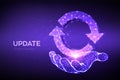 Update or Synchronization icon. Low poly abstract update or sync sign in hand. Processing concept. Can be used for topics like