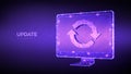 Update, Synchronization, Processing concept. Abstract low polygonal computer monitor with update or sync sign. Can be used for