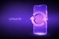 Update, Synchronization, Processing concept. Abstract low polygonal smartphone with update or sync sign. Can be used for topics