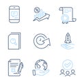 Update time, Search files and Message icons set. Reject file, Loan percent and Crowdfunding signs. Vector