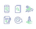 Update time, Search files and Message icons set. Reject file, Loan percent and Crowdfunding signs. Vector