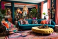 Updated Maximalist Living Space Interior, Eclectic Style