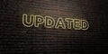UPDATED -Realistic Neon Sign on Brick Wall background - 3D rendered royalty free stock image