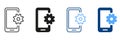 Updating Operating System, Repair Mobile Phone Pictogram. Update Smartphone Line and Silhouette Icon Set. Setting Up