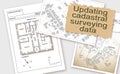 Updating public cadastral digital databases and information about land registry - concept image with an imaginary cadastral map