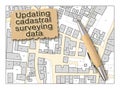 Updating public cadastral digital databases and information about land registry - concept with an imaginary cadastral map of Royalty Free Stock Photo