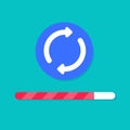 Updating or upgrading process icon with progress bar or synchronize rotation arrows vector symbol flat cartoon modern ui