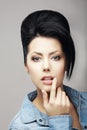 Updo Hair. Authentic Classy Brunette with Trendy Haircut. Attractiveness Royalty Free Stock Photo