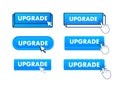 Upgrade Button with pointer clicking. Upgrade web buttons set. User interface element in flat style. Vector stock