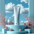 Upgrade your beauty regimen with this cream tube featured on a contemporary podium. Royalty Free Stock Photo