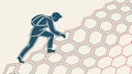 Uphill Climb: Hiker on Hexagonal Grid Ascent, vector design Generative AI Royalty Free Stock Photo
