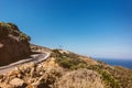 Uphill road in the mountains, Greece, Crete valley with asphalt roads Royalty Free Stock Photo