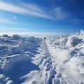 Uphill in snow Human footprints document determined climb through wintry hill