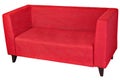 Upholstered 2 seater sofa in red fabric with wooden legs. Royalty Free Stock Photo