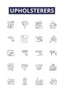 Upholsterers line vector icons and signs. upholsterer, work, furniture, tool, workshop, fabric, craftsman,craft outline