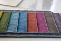 Upholstery fabric samples. colorful fabric sampler chart. colorful fabric texture background Royalty Free Stock Photo