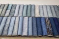 Upholstery fabric samples. colorful fabric sampler chart. colorful fabric texture background Royalty Free Stock Photo
