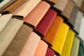 Upholstery fabric samples. Fabric for a furniture upholstery. Textile industry background Royalty Free Stock Photo