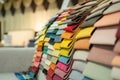 Upholstery fabric samples. Fabric for a furniture upholstery. Textile industry background Royalty Free Stock Photo