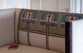 Upholstery on sofa at The Hill House, designed in British Art Nouveau Modern Style by Charles Rennie Mackintosh. Royalty Free Stock Photo