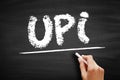 UPI Unified Payment Interface - system that powers multiple bank accounts into a single mobile application, acronym text on