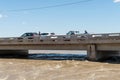 Sightseers on bridge over flooded Orange River at Upington