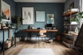 uplifting and positive home office space, with inspiring artwork and natural lighting