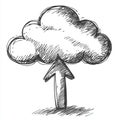 The upload arrow, as shown in an icon illustration, ascends upwards into the cloud Royalty Free Stock Photo