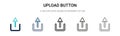 Upload button icon in filled, thin line, outline and stroke style. Vector illustration of two colored and black upload button Royalty Free Stock Photo