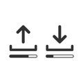 Upload and download icon set with loading bars, simple linear desighn for websites, apps, UI, presentations. Arrow up and down. Royalty Free Stock Photo