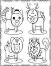 Tribal Forest Animals Coloring Page. Royalty Free Stock Photo