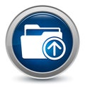 Upload files icon starburst shiny blue round button illustration design concept