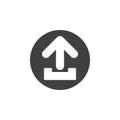 Upload flat icon. Round simple button, circular vector sign.