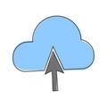 Upload icon on gray background. Load symbol cartoon style on white isolated background