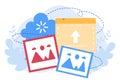 Upload Image Background of Online Devices Information and Data to Social Networks with Cloud Service or Loading Concept Vector