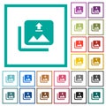 Upload multiple images flat color icons with quadrant frames Royalty Free Stock Photo