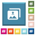 Upload multiple images white icons on edged square buttons