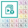 Upload playlist flat color icons with quadrant frames