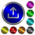 Upload symbol luminous coin-like round color buttons