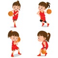 Set of Happy Kids Playing Basketball