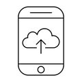 Uploading to cloud storage using smartphone. Mobile internet. Phone vector pictogram Royalty Free Stock Photo