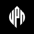 UPM circle letter logo design with circle and ellipse shape. UPM ellipse letters with typographic style. The three initials form a Royalty Free Stock Photo