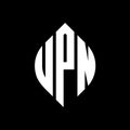 UPN circle letter logo design with circle and ellipse shape. UPN ellipse letters with typographic style. The three initials form a Royalty Free Stock Photo