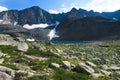 Upper Akchan lake. Turquoise blue mountain lake. Altai mountains, Siberia, Russia