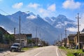 Upper Balkaria mountain village street on a sunny day